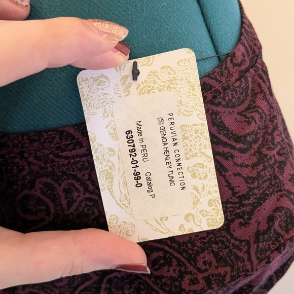 Peruvian Connection NWT sz S Genoa Henley Tunic Purple Paisley Dress - Picture 5 of 5